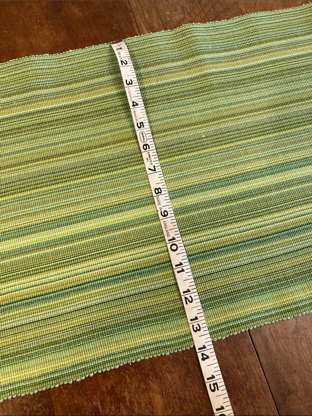 Woven Green Striped Table Runner chartreuse teal home dinning